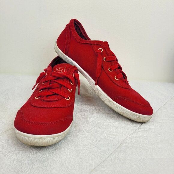 BOBS from Skechers Shoes - Bobs Skechers Memory Foam red canvas slip on lace sneakers gold trim preppy 8